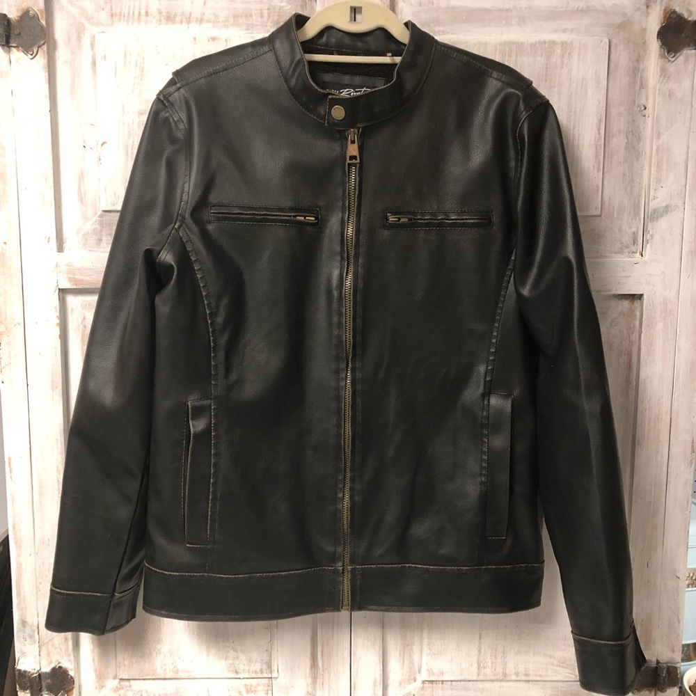 Men’s Black Rivet Faux Leather Jacket Gem